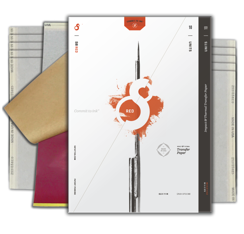 S8 RED Tattoo Stencil Paper – Thermofax printer, Impact printer and Freehand Ready - 10 ct