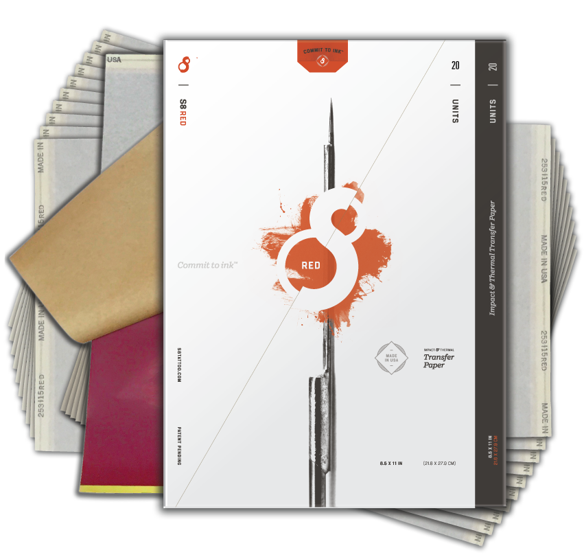 S8 RED Tattoo Stencil Paper – Thermofax printer, Impact printer and Freehand Ready - 20 Ct