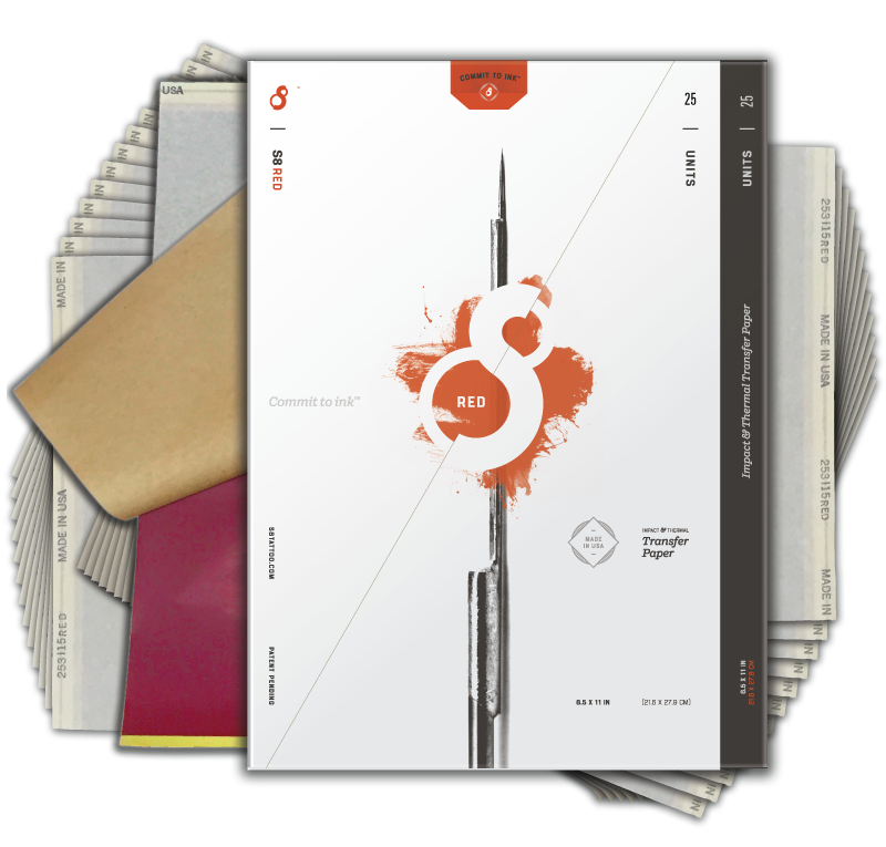 S8 RED Tattoo Stencil Paper – Thermofax printer, Impact printer and Freehand Ready - 25 Ct