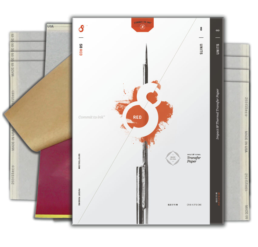 S8 RED Tattoo Stencil Paper – Thermofax printer, Impact printer and Freehand Ready - 8 Ct